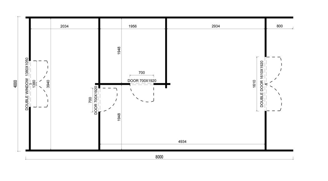 4×8m One-Bedroom Camping Pod Floor Plan