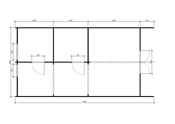 4×8m Two-Bedroom Camping Pod Floor Plan